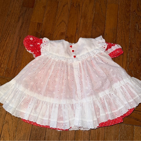 Vintage Christmas Eyelet Dress (2in1) w/ Red Floral Sleeves and Embroidery, 12m - Picture 11 of 11